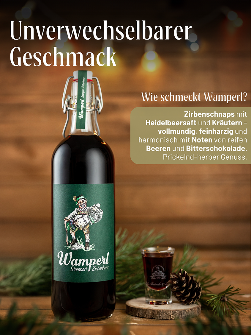 Zirbenlikör | Wamperl Stamperl | Vol. 25% | 24x0,02l Mini Box